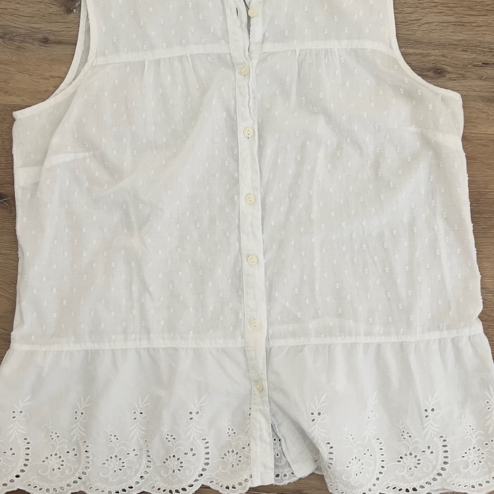 White Sleeveless Top with Eyelet Detail